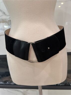 Vintage Ellen Tracy Black Wide O-Ring Waist Belt
